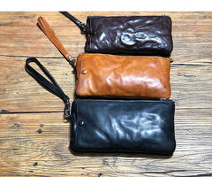 Fashion Black Leather Mens Long Wallet Brown Wristlet Wallet Phone Chain Wallet Clutch Men