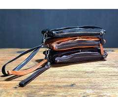 Fashion Black Leather Mens Long Wallet Brown Wristlet Wallet Phone Chain Wallet Clutch Men