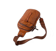 Fashion Brown Leather Men Sling Pack Chest Bag Sling Bag Cool Coffee Leather One Shoulder Backpack For Men