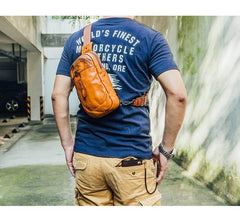 Fashion Brown Leather Men Sling Pack Chest Bag Sling Bag Cool Coffee Leather One Shoulder Backpack For Men