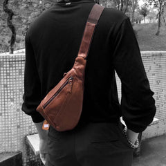 Fashion Brown Leather Men's Sling Bags Chest Bag Fashion Brown One shoulder Backpack Sling Bag For Men