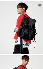 Fashion Canvas Leather Mens Backpack School Backpack Black Canvas Travel Backpack For Men