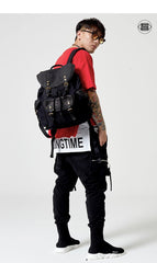 Fashion Canvas Leather Mens Backpack School Backpack Black Canvas Travel Backpack For Men