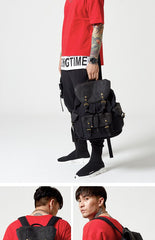 Fashion Canvas Leather Mens Backpack School Backpack Black Canvas Travel Backpack For Men