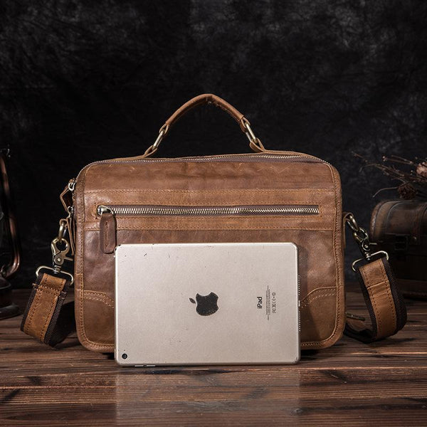 Brown Men's Small Professional Briefcase 10'' Laptop - Back View