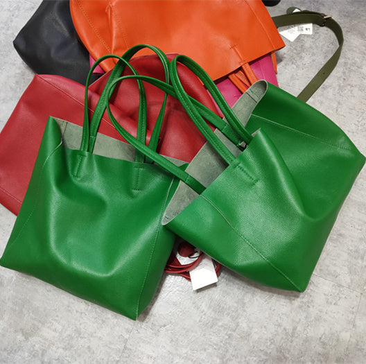 Fashion Genuine Orange Leather Tote Bag Rose Red Tote Purse Green Shoulder Tote LOHAS02881002