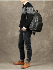 Fashion Leather Men's 15 inches Computer Backpack Black Large Travel Backpack Black Large College Backpack For Men