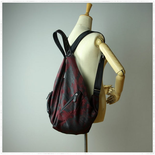 Fashion MIX Red Nylon Leather Mens Backpack - Back View