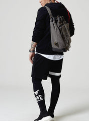 Fashion Canvas Leather Mens Bucket Sling Bag Sling Pack Khaki Canvas Sling Backpack for Men