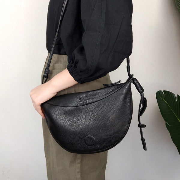 Fashion Women Black Leather Saddle Shoulder Bag - Back View