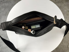 Fashion Women Black Leather Saddle Shoulder Bag Sling Bag Black Sling Pack Purse For Women