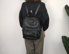 Fashion Womens Black Leather Backpack School Backpack Stachel Backpack For Women