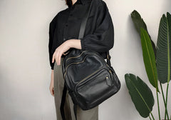 Fashion Womens Black Leather Backpack School Backpack Stachel Backpack For Women