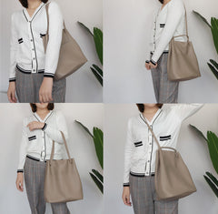 Fashion Womens White Leather Tote Bag Vertical Green Shoulder Tote Bag Bucket Tote For Women