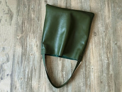 Fashion Womens Black Leather Vertical Tote Bag Green Shoulder Tote Bag Shoulder Purse For Women