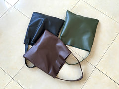 Fashion Womens Black Leather Vertical Tote Bag Green Shoulder Tote Bag Shoulder Purse For Women