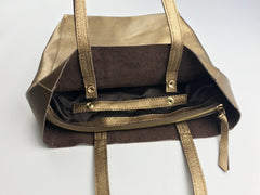 Fashion Womens Bronze Silver Leather Vertical Tote Bags Bronze Silver Shoulder Tote Bag Handbag Tote For Women