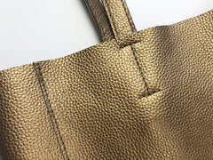Fashion Womens Bronze Silver Leather Vertical Tote Bags Bronze Silver Shoulder Tote Bag Handbag Tote For Women