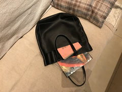 Fashion Womens Brown Leather Vertical Tote Bag Black Shoulder Tote Bag Handbag Tote For Women