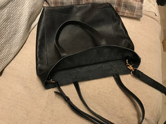 Fashion Womens Brown Leather Vertical Tote Bag Black Shoulder Tote Bag Handbag Tote For Women