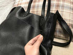 Fashion Womens Brown Leather Vertical Tote Bag Black Shoulder Tote Bag Handbag Tote For Women