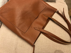 Fashion Womens Brown Leather Vertical Tote Bag Black Shoulder Tote Bag Handbag Tote For Women