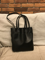 Fashion Womens Brown Leather Vertical Tote Bag Black Shoulder Tote Bag Handbag Tote For Women