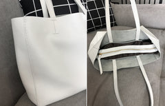 Fashion Womens White Leather Tote Bags White Shoulder Tote Bags White Handbags Tote For Women