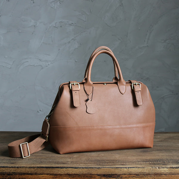 Fashion Womens Brown Leather doctor handbag shoulder - Back View