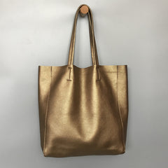 Fashion Womens Gold Leather Oversize Tote Bags Shoulder Bronze Silver Tote Bags Handbag Tote For Women