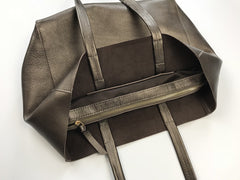 Fashion Womens Gold Leather Oversize Tote Bags Shoulder Bronze Silver Tote Bags Handbag Tote For Women