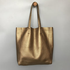 Fashion Womens Bronze Silver Leather Oversize Tote Bag Gold Shoulder Tote Bags Handbag Tote For Women