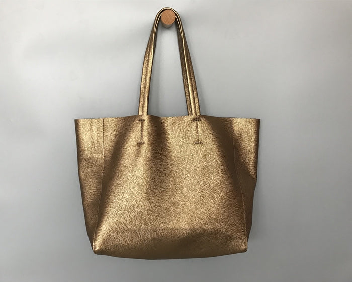 Silver Tote Bag Metallic Leather Tote Bag Over the Shoulder 