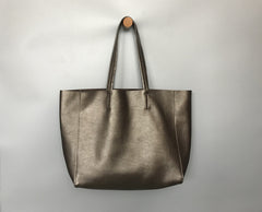 Fashion Womens Gold Leather Oversize Tote Bags Shoulder Bronze Silver Tote Bags Handbag Tote For Women
