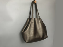 Fashion Womens Bronze Silver Leather Oversize Tote Bag Gold Shoulder Tote Bags Handbag Tote For Women
