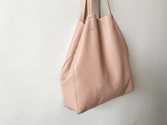 Fashion Womens Light Pink Leather Oversize Tote Bag Pink Shoulder Tote Bag Pink Handbag Tote For Women