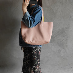 Fashion Womens Light Pink Leather Oversize Tote Bag Pink Shoulder Tote Bag Pink Handbag Tote For Women