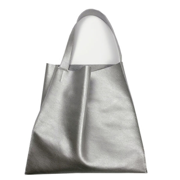 Fashion Womens Silver Leather Vertical Tote Bag - Back View