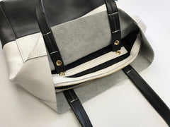 Fashion Womens White Black Leather Vertical Tote Bags White Black Shoulder Tote Bag Handbag Tote For Women