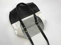 Fashion Womens White Black Leather Vertical Tote Bags White Black Shoulder Tote Bag Handbag Tote For Women