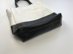 Fashion Womens White Black Leather Vertical Tote Bags White Black Shoulder Tote Bag Handbag Tote For Women