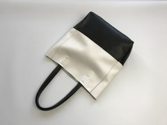 Fashion Womens White Black Leather Vertical Tote Bags White Black Shoulder Tote Bag Handbag Tote For Women