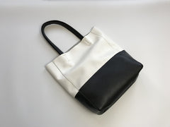 Fashion Womens White Black Leather Vertical Tote Bags White Black Shoulder Tote Bag Handbag Tote For Women