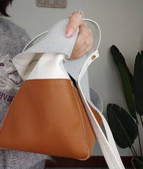 Fashion Womens White Brown Leather Oversize Tote Bag White Brown Shoulder Tote Bag Handbag Tote For Women