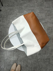 Fashion Womens White Brown Leather Oversize Tote Bag White Brown Shoulder Tote Bag Handbag Tote For Women