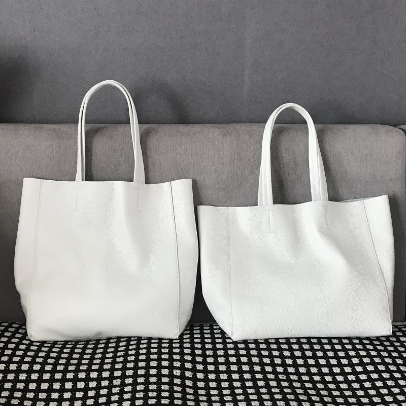 Fashion Womens White Leather Oversize Tote Bag - Side View