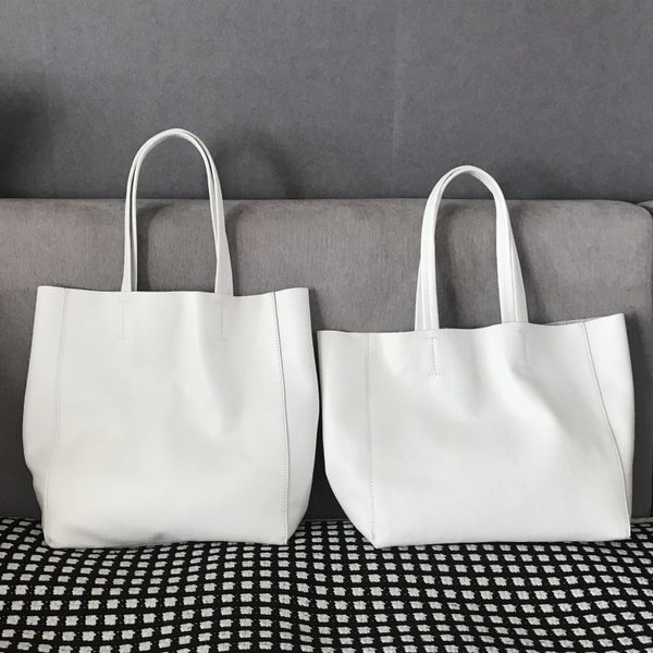 Fashion Womens White Leather Oversize Tote Bag - Side View