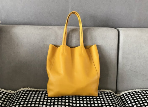 Fashion Womens Yellow Leather Vertical Tote Bags Yellow Shoulder Tote Bags Yellow Handbags Tote For Women