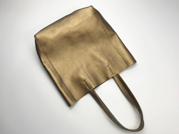 Fashion Womens Bronze Silver Leather Vertical Tote Bags Bronze Silver Shoulder T LOHAS02881026