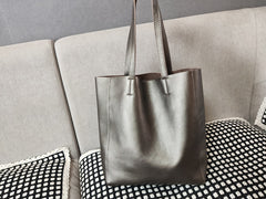 Fashion Womens Bronze Silver Leather Vertical Tote Bags Bronze Silver Shoulder Tote Bags Bronze Silver Handbags Tote For Women